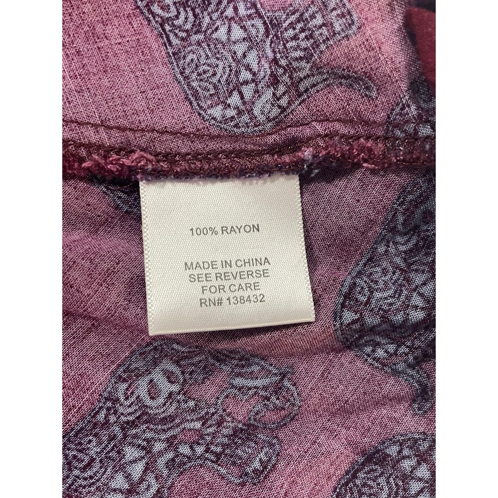 ModCloth 1X Burgundy Elephant‎ Print Cold Shoulder Collared Button Up Blouse Top - Picture 4 of 4